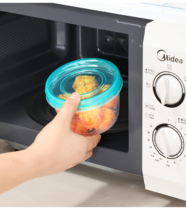 2pcs Transparent Sealed Food Storage Containers with Blue Lids - Microwave Safe, Freshness Preserving Round Boxes for Grains, Nuts, Fruits & More - Ideal for Home Kitchen Use