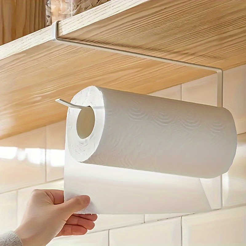 1pc Easy-Install Iron Kitchen Paper Towel Holder - Space-Saving Cabinet Roll Organizer, No-Drill Cling Film & Dishcloth Rack, Modern Design for Home Kitchen Accessories