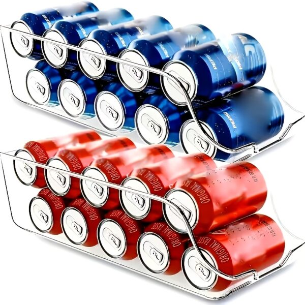 1 Set of Transparent Plastic Refrigerator Organizer, with Soda and Beverage Can Dispenser and Drink Holder - Hand Washable, Suitable for Refrigerators, Freezers, Pantries, Kitchens, Storage Rooms, Countertops, Cabinets - Kitchen Accessories