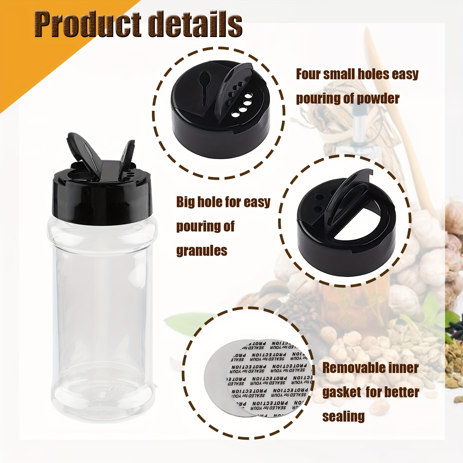 3oz (approx. 85 g) clear plastic spice jar with shaker and label, empty seasoning container for storing spices, herbs, and seasonings (pack of 12)