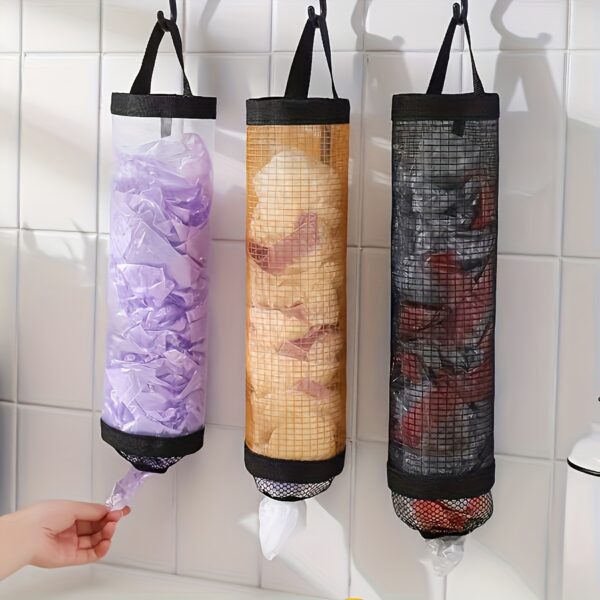Wall-Mounted Kitchen Trash Bag Organizer - Pull-Out Storage Bag with Washable Mesh, Large Capacity Space-Saving Design for Plastic Bags (No Drill Multi-Purpose)
