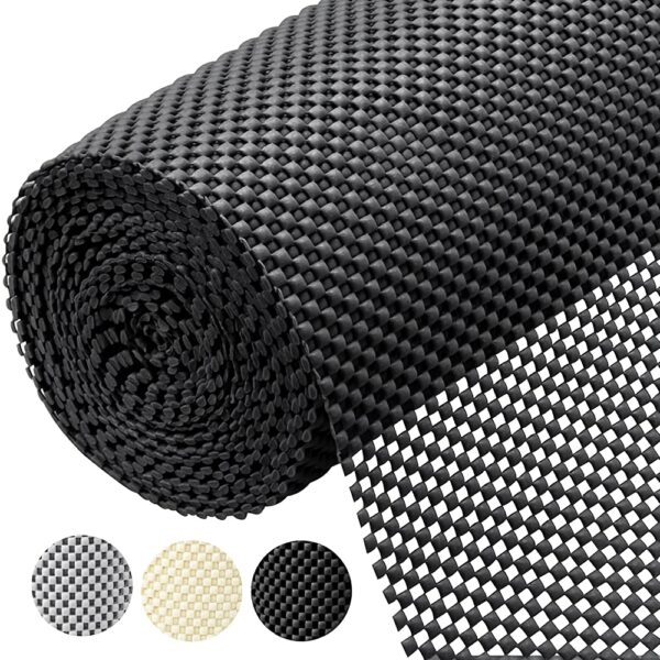Non-Slip Cabinet and Drawer Liners – Black, White & Beige Plastic Mats for Kitchen, Shelves, Desks, and More – Cushioned Protection, Easy to Clean, Versatile Use for Cabinets, Drawers, and Tableware