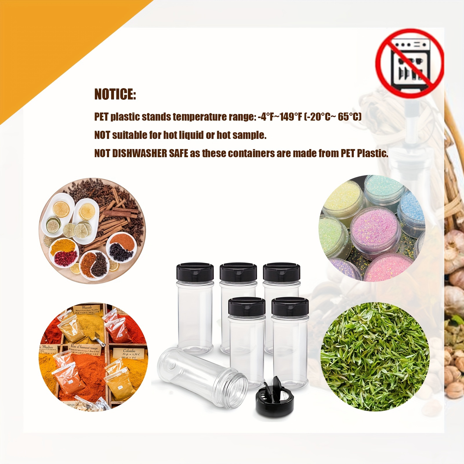 3oz (approx. 85 g) clear plastic spice jar with shaker and label, empty seasoning container for storing spices, herbs, and seasonings (pack of 12)