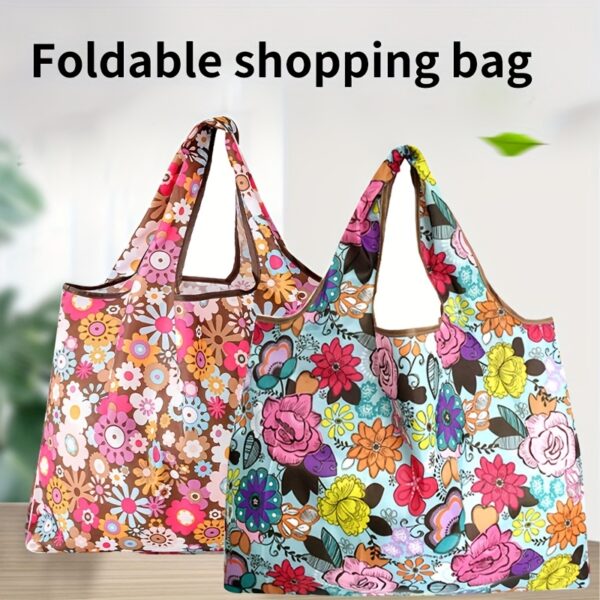 High-Quality Floral Foldable Shopping Bag for Women - Reusable Polyester Tote, 46.0x35.0 cm, Hand Washable,Reusable Grocery Bags.