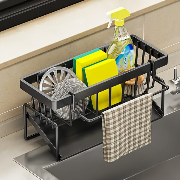 Precision-Crafted, Stainless Steel Kitchen Sink Organizer with Dishcloth Holder - Space-Saving Storage Rack for Sponges, Soaps, Brushes & Cloths