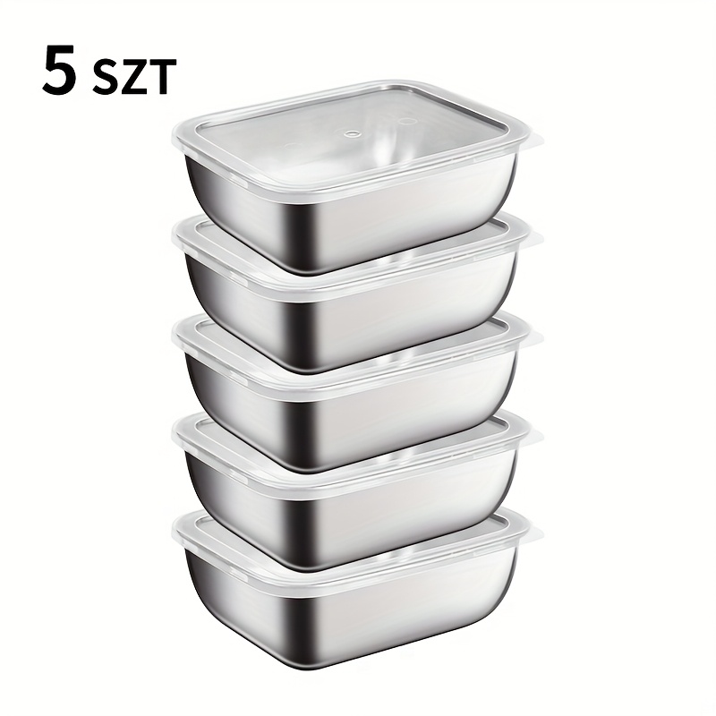 5pcs Stainless Steel Food Storage Containers with Flip-Top Lids - Airtight, Reusable, Safe for Food Contact - Perfect for Picnics, Meal Prep, Fridge Organization & Kitchen Essentials - No Electricity Needed, Picnic Essentials | Stackable Containers | Durable Food Containers, Food Storage Organizer