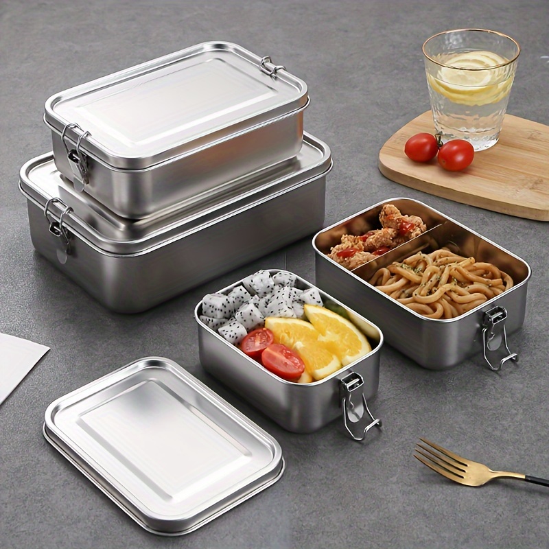 1pc, 304 Stainless Steel Square Lunch Box, Large Capacity Single-Layer with Buckle, Metal Picnic Box with Lid, Hand Wash, Manual, No Electricity Needed,Back to School