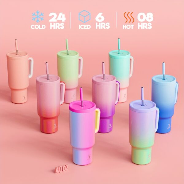 Meoky 1pc, Tumbler With Lid And Straw, 40oz Stainless Steel Insulated Water Bottle With Handle, Gift Drinking Cups, Keeps Cold For 24 Hours Or Hot For 10 Hours, Portable Suitable For Outdoor Camping, Hiking, Driving, And Car Travel