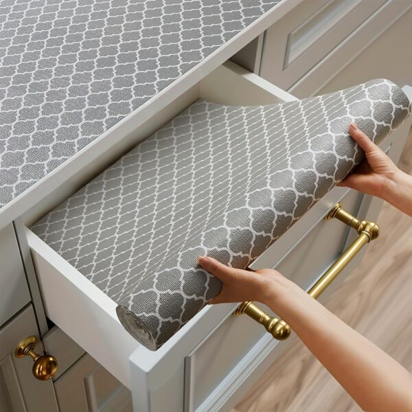 Non-Slip, Waterproof PEVA Shelf Liner - Washable Drawer Mat for Kitchen Cabinets & Bathroom Storage, Gray (29.97x130.05 cm)