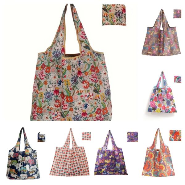 1pc Vibrant Floral Reusable Shopping Tote Bag - Foldable & Portable with Large Capacity, Durable Polyester, Perfect for Groceries, Office, Travel, Parties & Storage