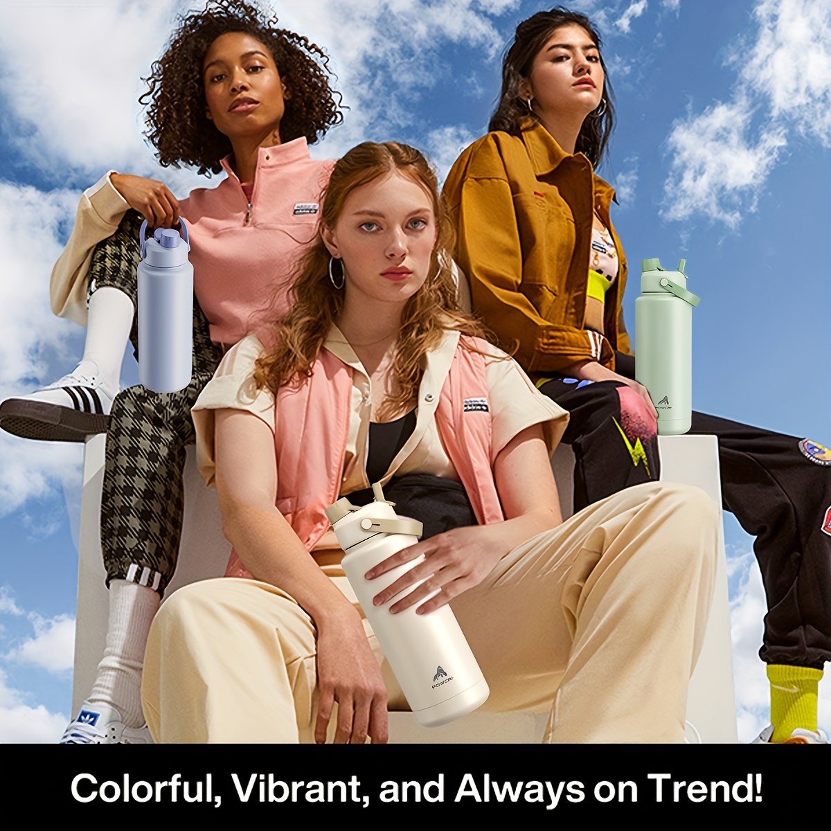 POWCAN 40oz Stainless Steel Insulated Water Bottle with Straw, Reusable, Leak Proof Sports Jug, Multipurpose, Hand Wash Only - Round Shape No Electricity Needed