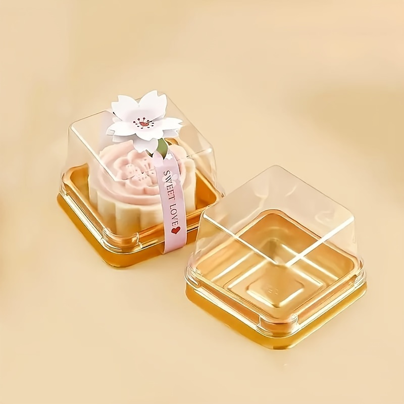 50pcs Disposable Golden Square Cake Packaging Box - Luxurious Gift Cake Box with Mooncake Insert and Sturdy Thickened Baking Blister Construction - Perfect for Mothers Day, Fathers Day, Wedding Party, Birthday Celebrations and Small Cake Gifting