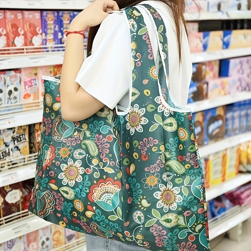 High-Quality Floral Foldable Shopping Bag for Women - Reusable Polyester Tote, 46.0x35.0 cm, Hand Washable,Reusable Grocery Bags.