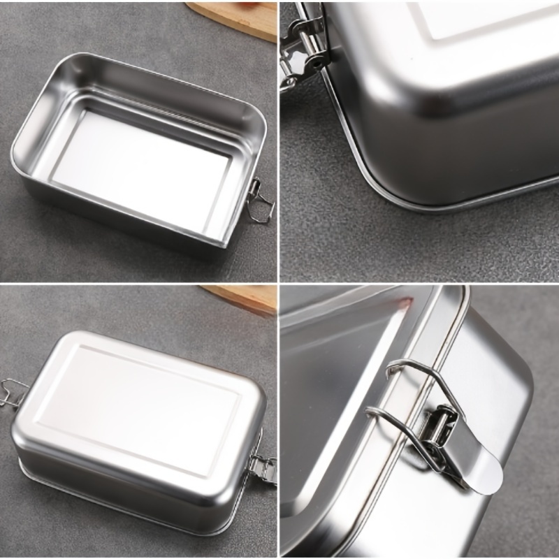 1pc, 304 Stainless Steel Square Lunch Box, Large Capacity Single-Layer with Buckle, Metal Picnic Box with Lid, Hand Wash, Manual, No Electricity Needed,Back to School