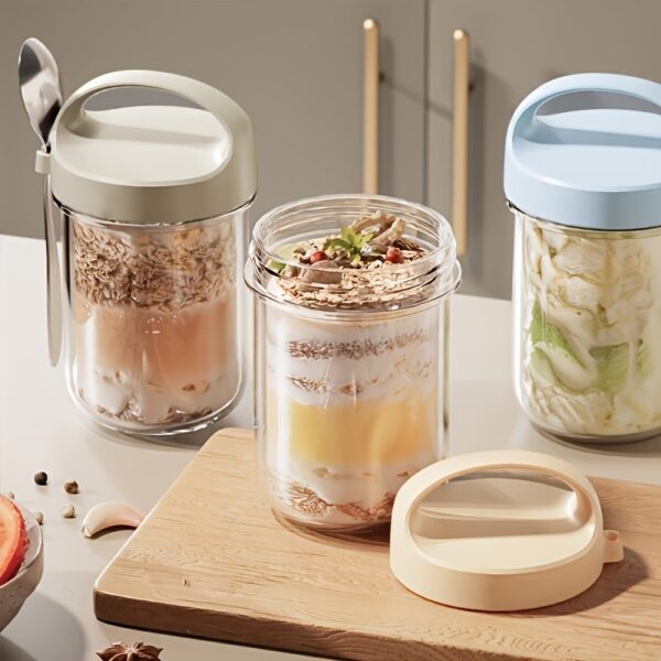 Reusable Glass Cup, Yogurt Cup with Spoon, Perfect for Overnight Oats, Smoothies, And More