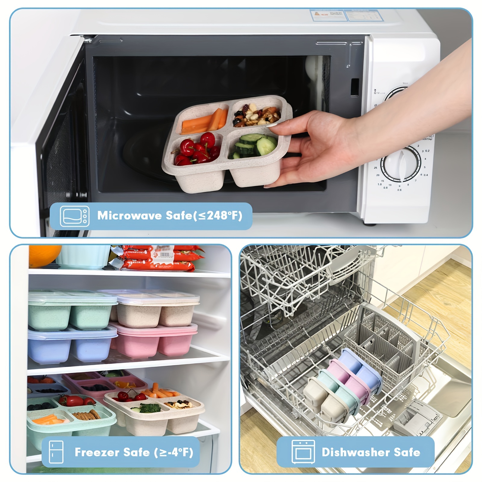 1pc Square Lunch Box with Transparent Lids - 4-Compartment Bento Container, Dishwasher & Microwave Safe, Space-Saving Meal Prep Organizer for Office, School, Travel - Ideal for Portion Control & Leftovers Storage, Lunch Accessories