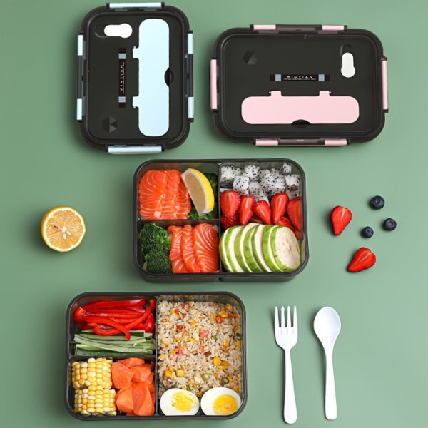 1pc, Leak-Proof Double-Layered Lunch Box with Spoon - Large Capacity, Microwave Safe, Perfect for Work or School,back to school