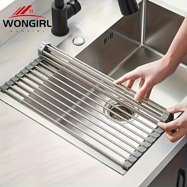 1pc Deluxe Roll-Up Stainless Steel Dish Drying Rack - Space-Saving, Multifunctional, Over-The-Sink Design, Portable, Rollable, Anti-Rust, Easy to Clean, Kitchen Sink Organizer, Tool, and Mat - Perfect for Small Kitchens, Dish Drying Rack|Modern Kitchen Accessory|Durable Kitchenware