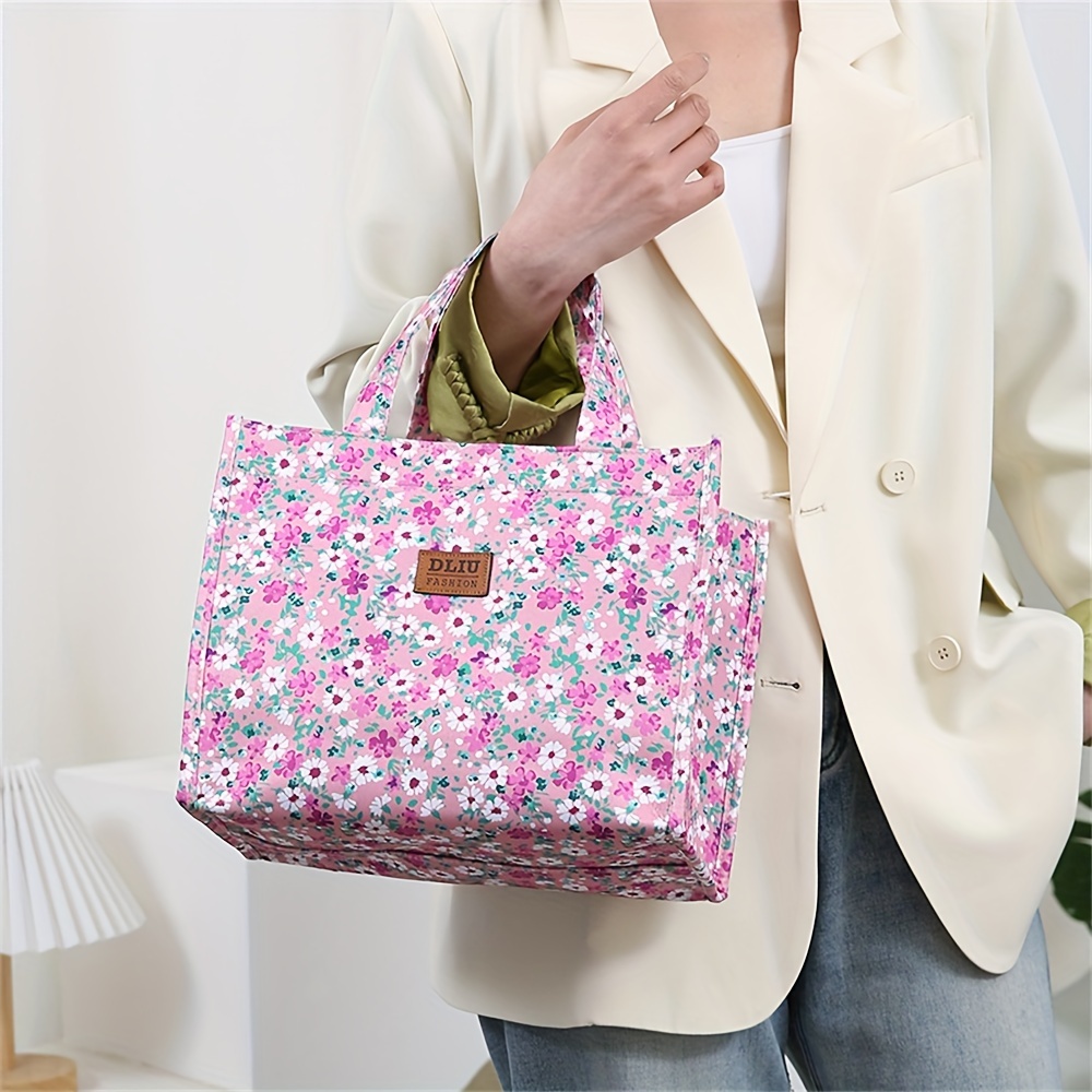 New nylon print large capacity portable inner aluminum foil insulation zipper semi-closed lunch box bag Work commute with lunch handbag Non-food contact,back to school lunch bag