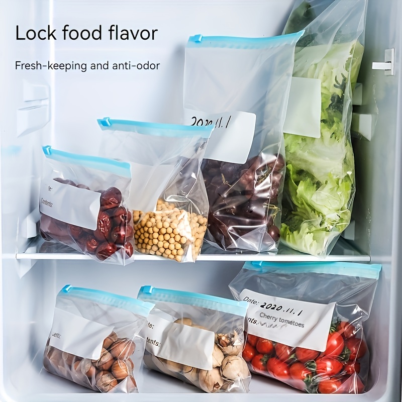 45-Piece Reusable Zippered Food Storage Bags with Freshness Seal - Space-Saving, Label-Ready Organizer for Fruits, Veggies, Grains, Meats - Food Contact Safe