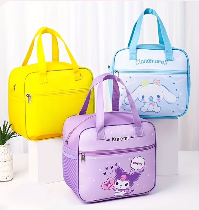 Sanrio Kuromi, HelloKitty lunch box bag, insulated lunch bag, large-capacity lunch box bag, storage bag, cartoon theme design handbag, suitable for students, offices, outdoor picnics, various uses, Non-food contact,back to school