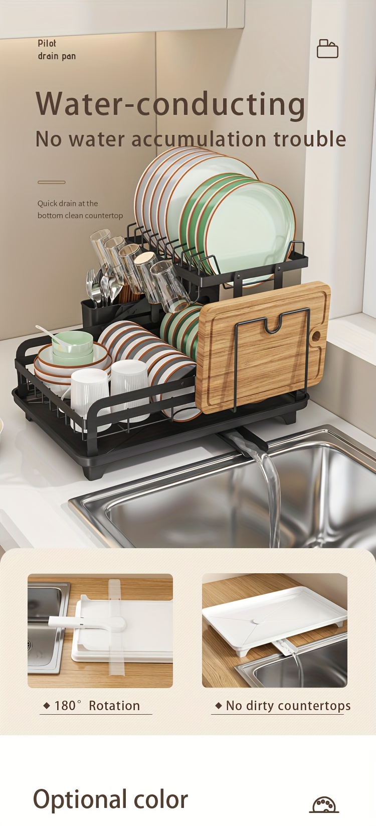 1pc Dish Drying Rack For Kitchen Countertop, Double Layers Large Capacity Dish Drying Rack With Drainboard Steel, Dish Drainer With Drainage Utensil Holder, For Dish, Knifes, Cup, Cutting Board (41.4 * 28.96 * 27.43cm), Kitchen Supplies