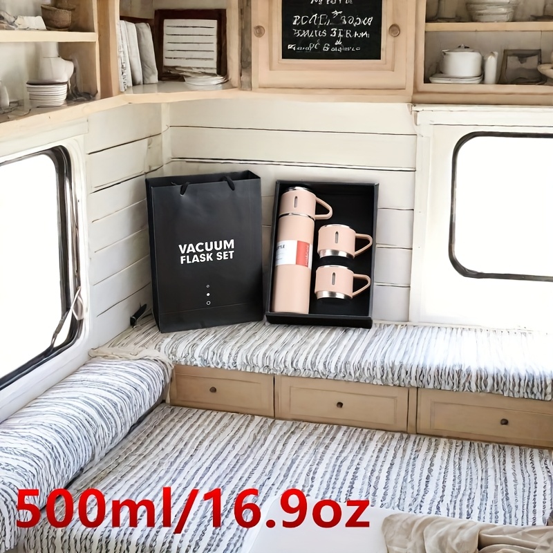 Set of 500Ml/16.9Oz Stainless Steel Thermal Mugs – Vacuum Insulated Flasks, Insulated Sports Bottles, And Thermos Bottles Suitable for Both Hot And Cold Beverages, Perfect for RV Living, Compact RV Furniture, Outdoor Activities, And Office Use, Making an Excellent Gift for Loved Ones. RV Kitchen Accessories