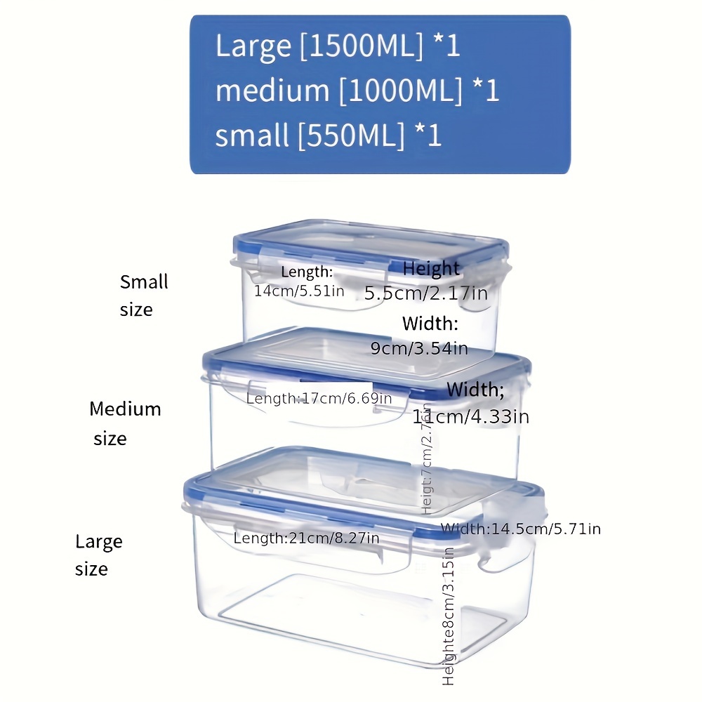 Rectangular Airtight Plastic Lunch Boxes, Heat-Resistant, Sealed Food Storage Containers, Multi-Purpose, Reusable, Snap-On Lids, for Kitchen, Refrigerator, Microwave, Travel, 4 Sizes - Image 2