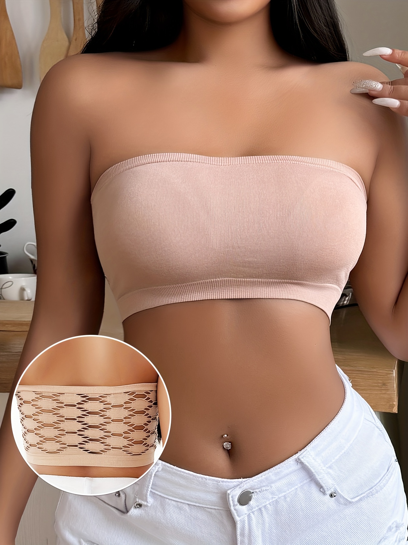 Hollow Mesh Tube Bra, Sexy & Breathable Wireless Bandeau Bra, Women's Lingerie & Underwear