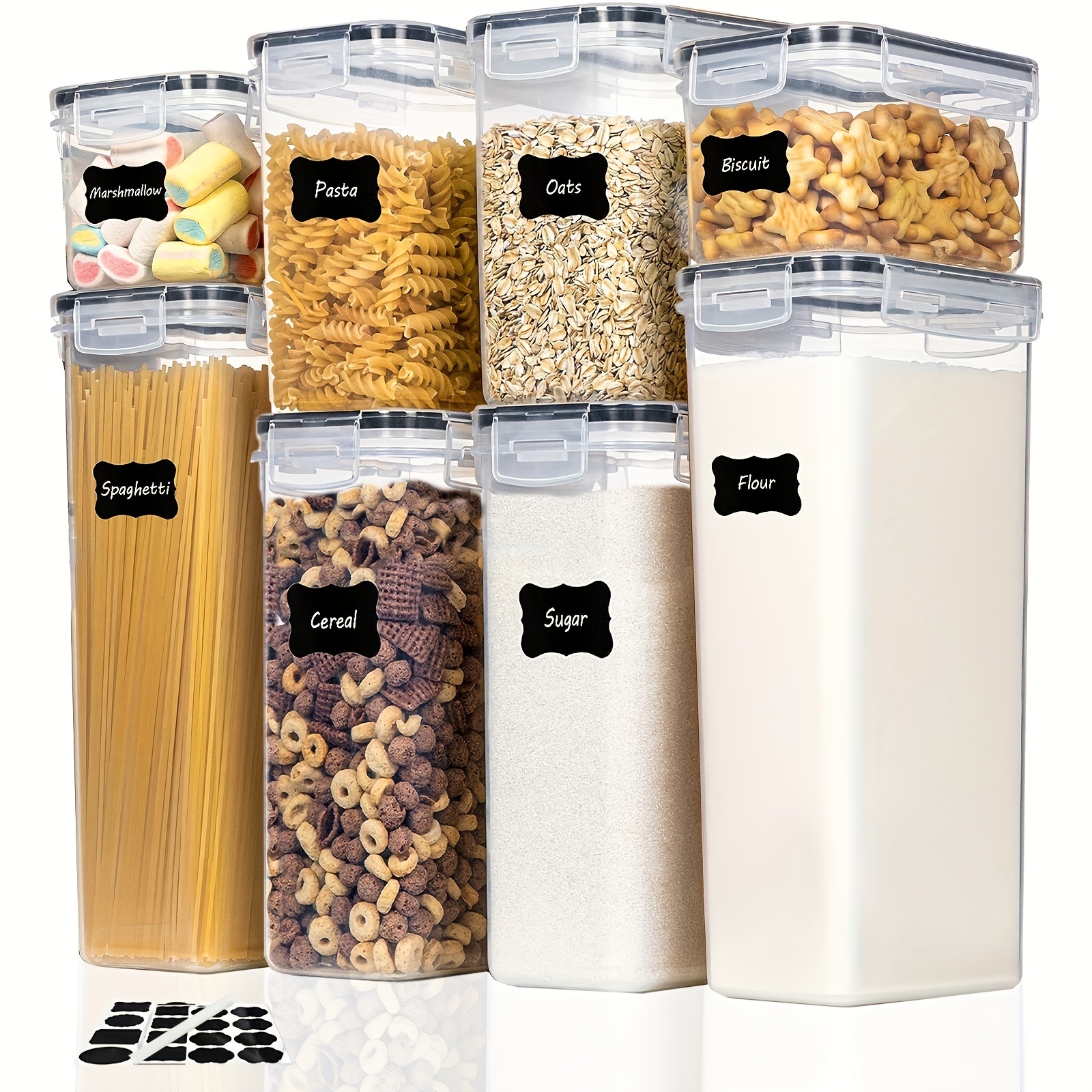 4/7/8pcs Airtight Food Storage Containers Set with Lids, BPA Free Plastic Dry Food Canisters for RV Kitchen Pantry Organization, Dishwasher Safe, with Labels - Image 7