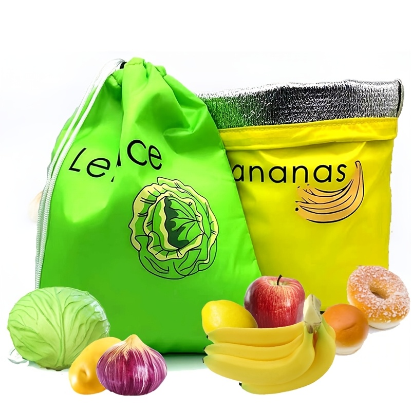 1pc Rectangle Polyester Supermarket Home Banana Fridge Fresh Keeping Storage Bag, Reusable Fruit Vegetable Freshness Aluminum Film Bag, Food Safety Salad Preservation Box