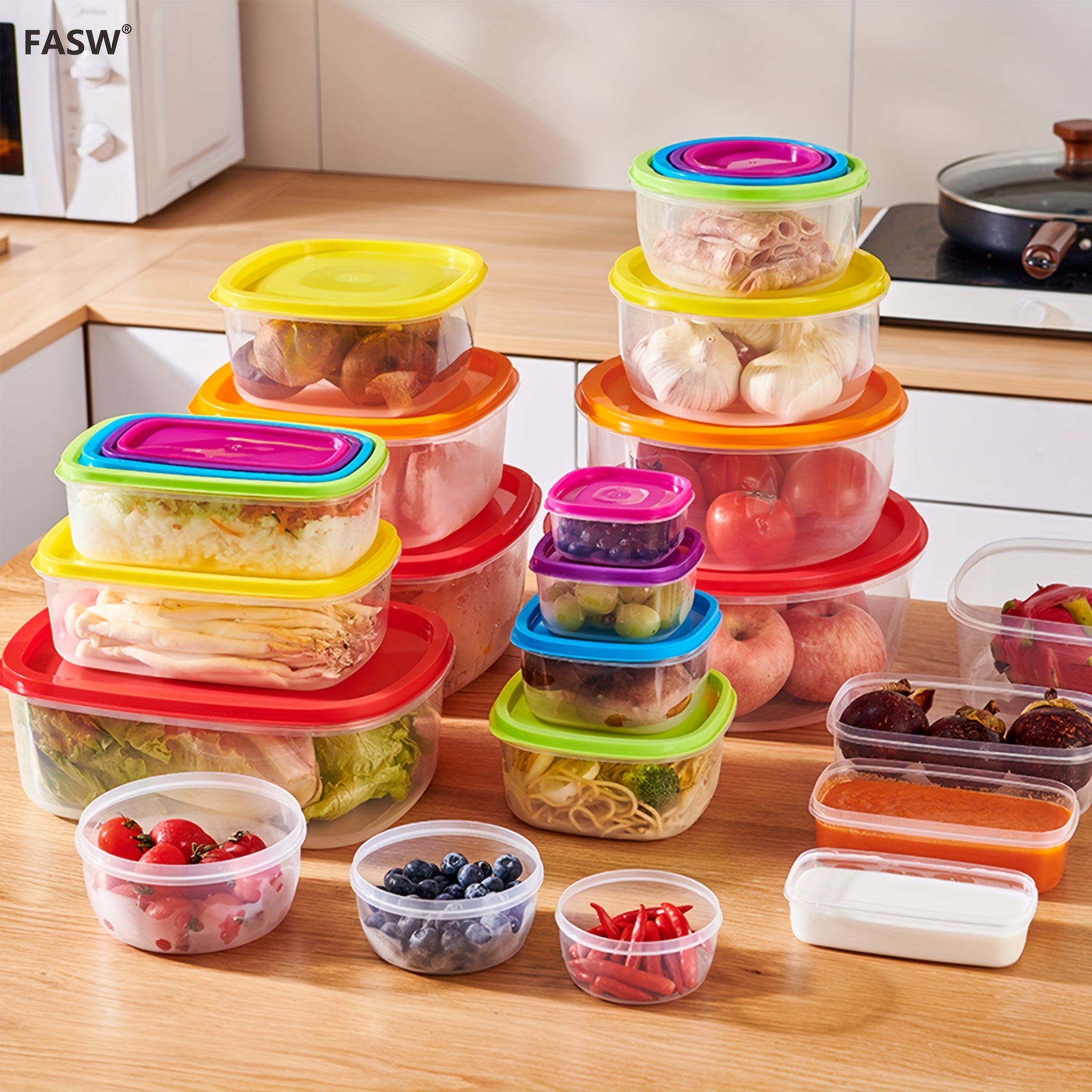 Rainbow Fresh-keeping Box 4/5/6pcs Set with Lid Food Storage Container Large Capacity Reusable, Refrigerator Fresh-keeping Box, Lunch Box, Leak-proof Preparation Container, Microwave, Freezer and Dishwasher Available, Essential for Camping Outings