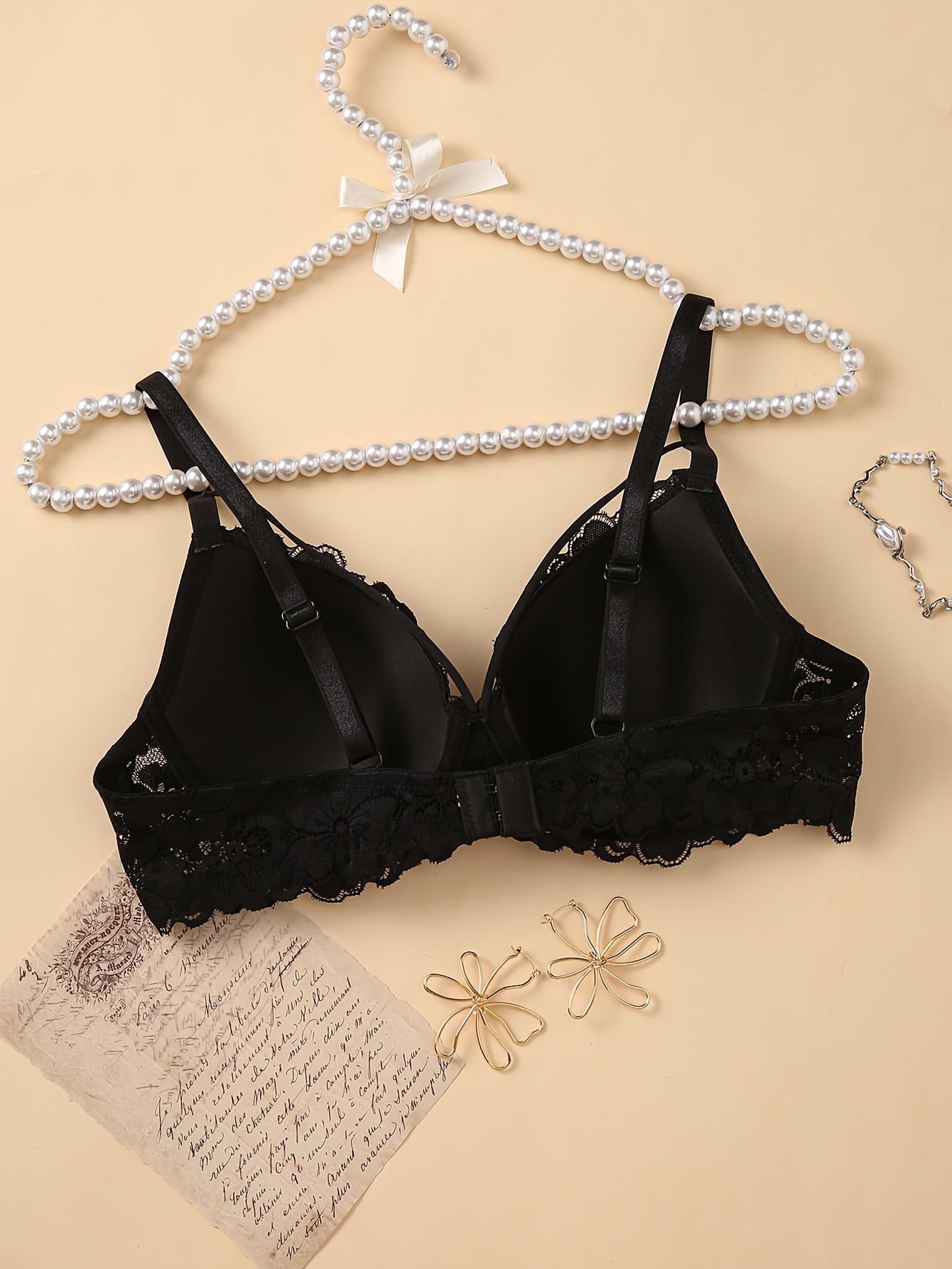 Women's Sexy Lace Bra with Underwire - Floral Lace Front, Thin Comfort Cups, Bow Accents & Adjustable Straps - Breathable Soft Pink Non-Removable Padding for Everyday & Special Occasions