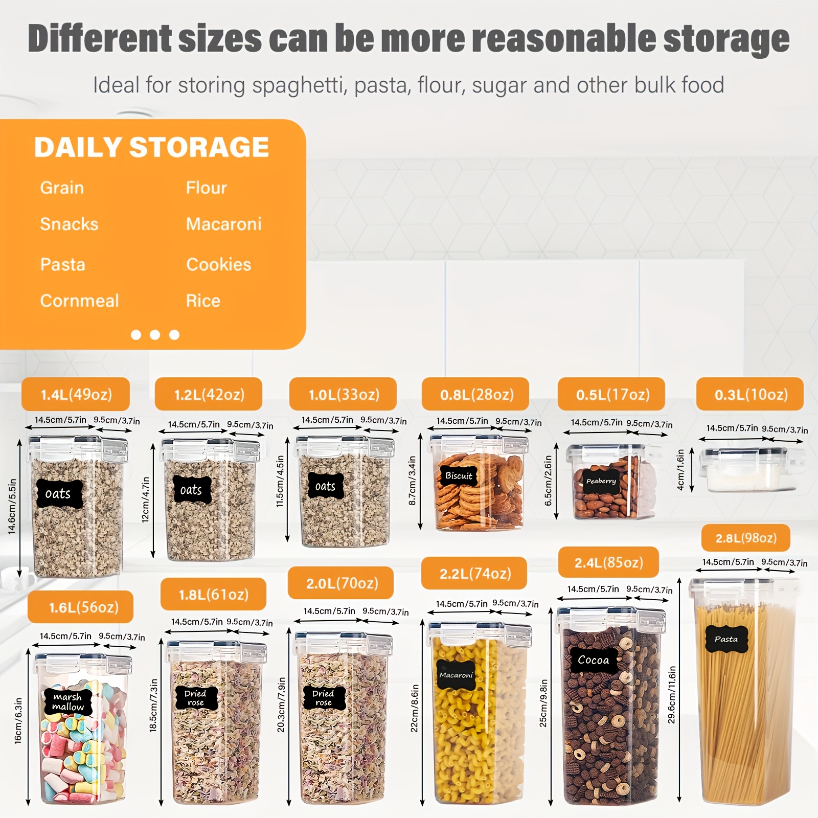 5/9pcs Airtight Food Storage Containers Set with Lids, BPA Free Plastic Dry Food Containers for Kitchen Pantry Organization and Storage, Dishwasher safe,Include Labels, Marking pen - Image 4