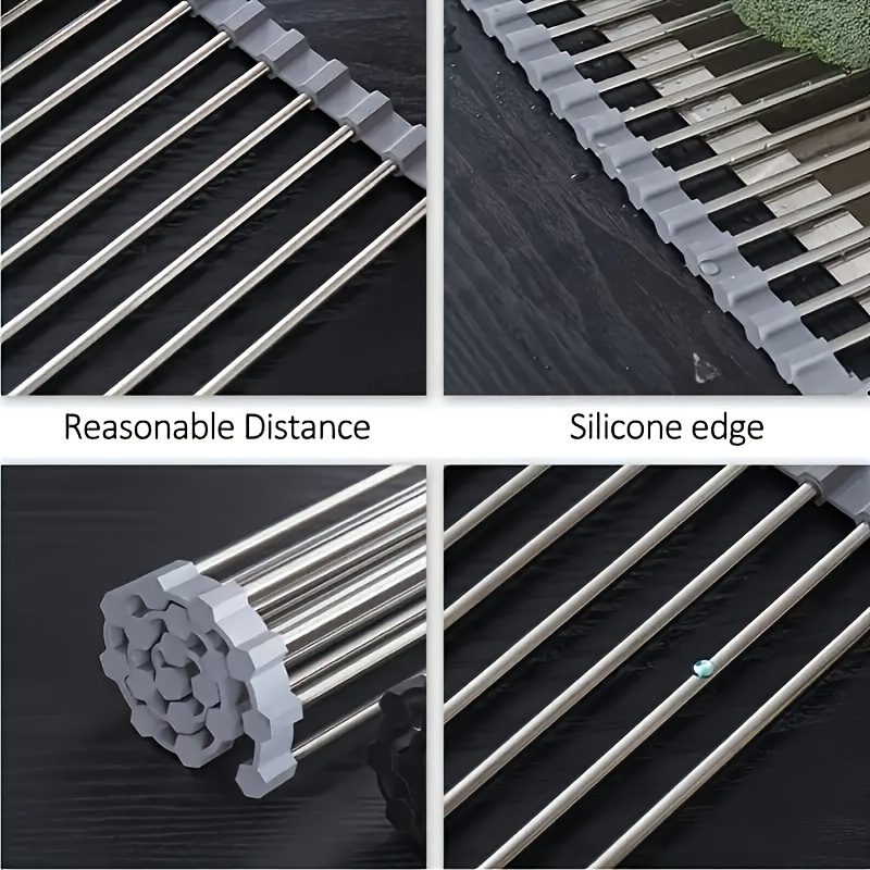 1pc Deluxe Roll-Up Stainless Steel Dish Drying Rack - Space-Saving, Multifunctional, Over-The-Sink Design, Portable, Rollable, Anti-Rust, Easy to Clean, Kitchen Sink Organizer, Tool, and Mat - Perfect for Small Kitchens, Dish Drying Rack|Modern Kitchen Accessory|Durable Kitchenware