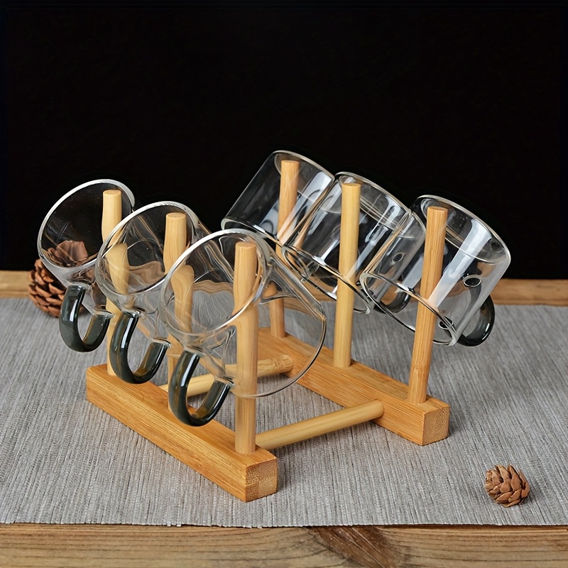 Space-Saving Elegant Bamboo Cup Holder - Stylish Dust-Proof Tea Set And Glassware Storage Rack