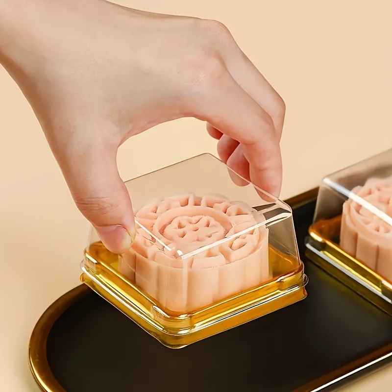 50pcs Disposable Golden Square Cake Packaging Box - Luxurious Gift Cake Box with Mooncake Insert and Sturdy Thickened Baking Blister Construction - Perfect for Mothers Day, Fathers Day, Wedding Party, Birthday Celebrations and Small Cake Gifting