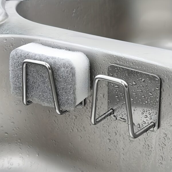 Stainless Steel Sink Sponge Holder - Self-Adhesive, Easy-Install, No Drill, Kitchen Organizer for Sponges And Rags