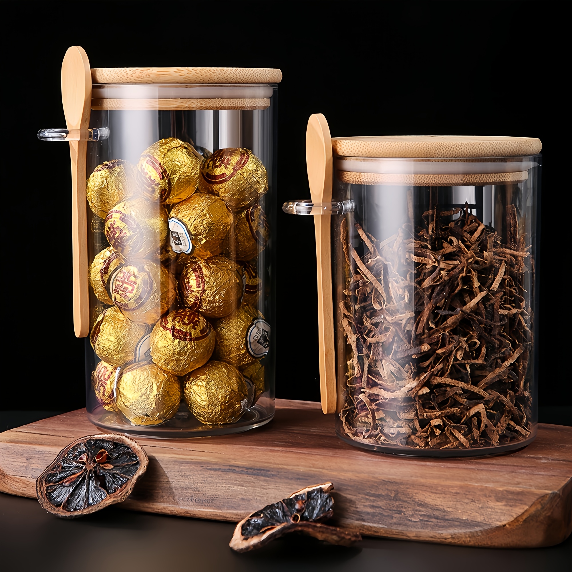 1pc food storage container Sealed jar with bamboo lid - leakproof, with spoon, 200ml, 550ml, 700ml, three sizes, durable square glass jar for kitchen organization - ideal for pasta, flour, grains, rice, sugar, tea, coffee beans