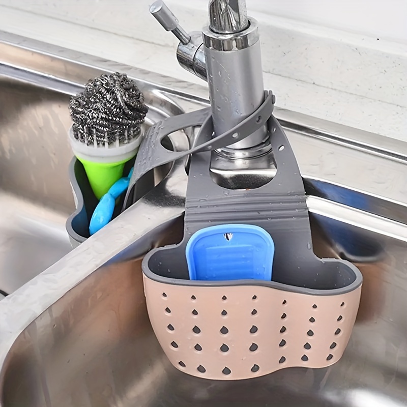 Modern Plastic Kitchen Drain Basket: Holds Sponges, Soap, and More - Suitable for Hanging Over a Sink