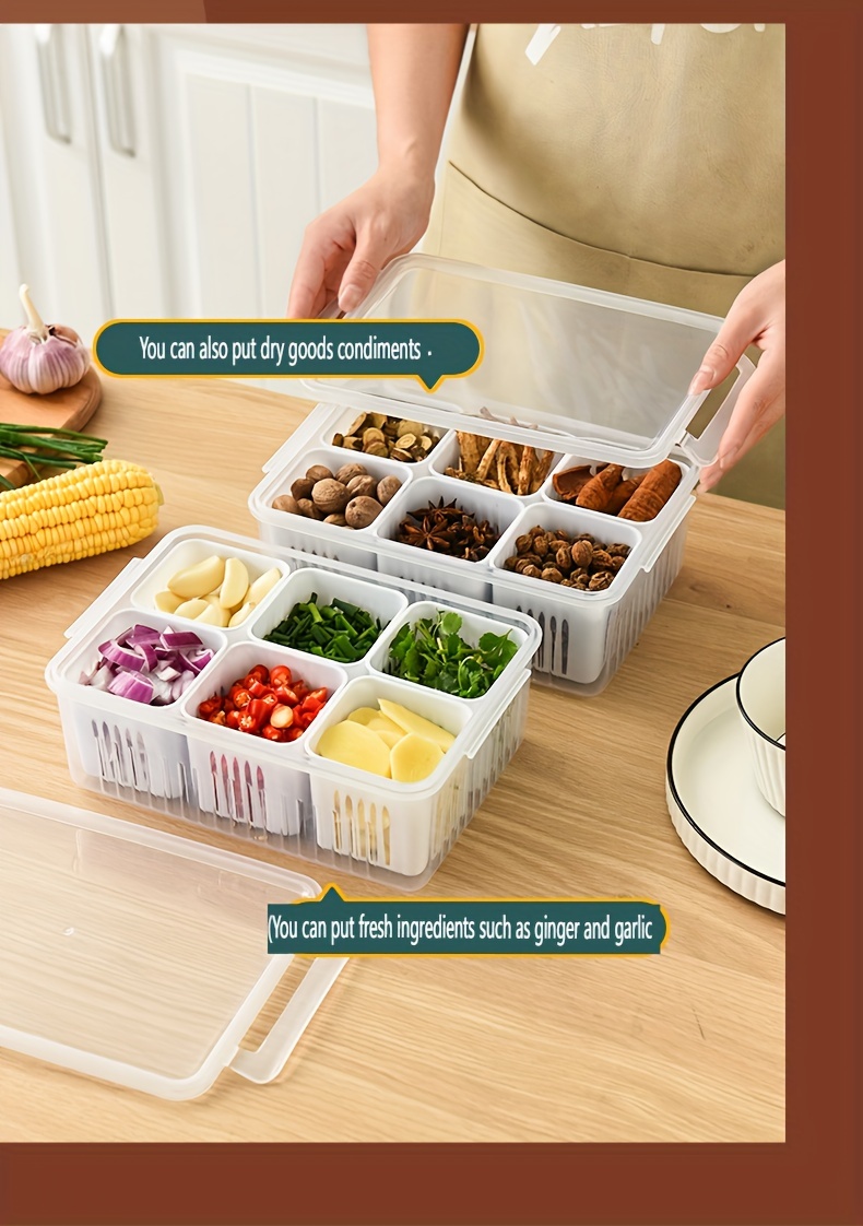 A 6-In-1 Kitchen Storage Box for Onions, Ginger, And Garlic, a Refrigerator Fresh-Keeping Box, And a Fruit Food Draining Box.