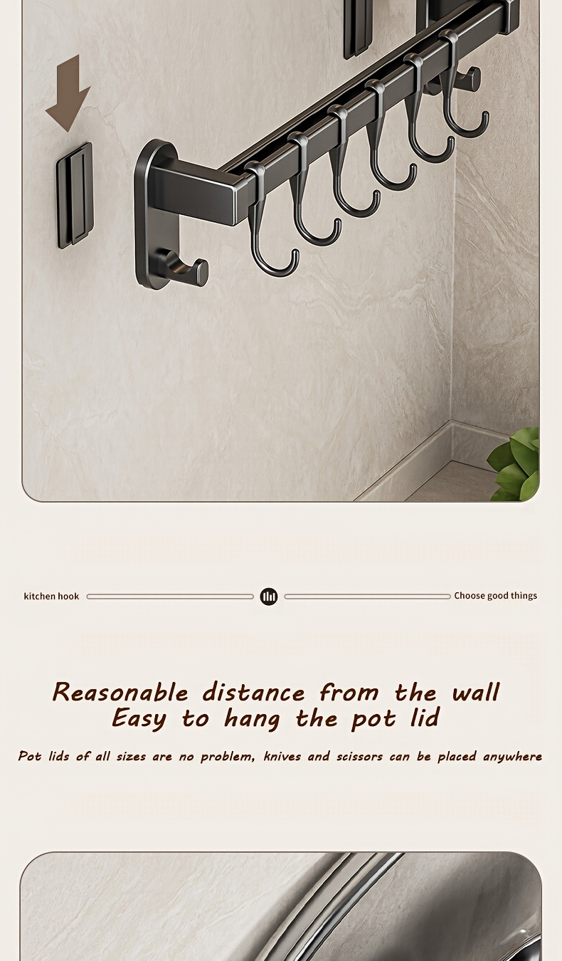 1pc Multifunctional Kitchen Storage Rack - Durable Plastic Wall-Mounted Organizer with Nail-Free Adhesive & Perforated Screws, Widened Raised Design for Utensils, Knives, Seasonings, Chopsticks, Rags - Space-Saving Kitchen Organization, Sleek Modern Look | Sturdy Construction, Kitchen Organizers And Storage