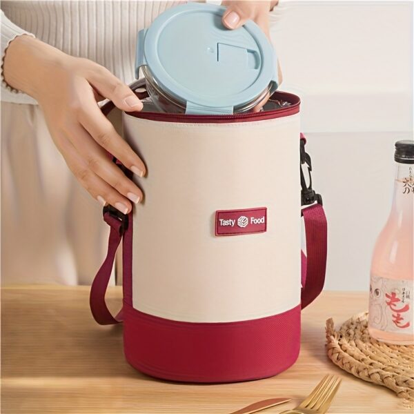 Round-shaped insulated lunch bag with adjustable shoulder strap, large capacity food container bag for travel and outdoor use, non-food contact,back to school