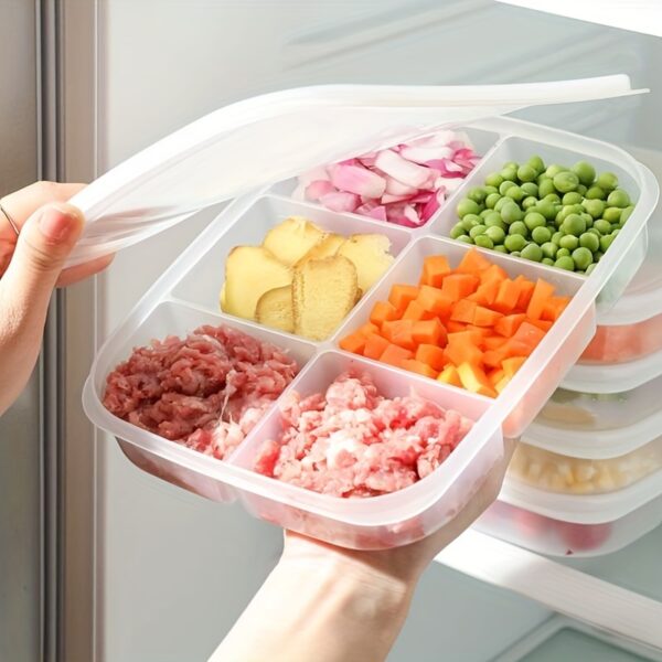 4-Compartment Reusable Food Storage Box with Lid – Clear Plastic Organizer for Fruits, Meats, and Vegetables, Perfect for Refrigerator Organization and Meal Prep, Vegetable Storage