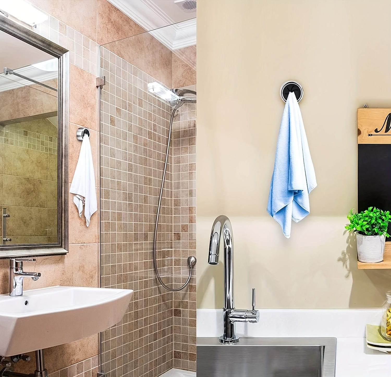 [1/2/4/6pcs Adhesive Towel Hooks] 1/2/4/6pcs Self-Adhesive Kitchen Towel Hooks, Art Deco Style Plastic Dish Cloth Holder, Fixed Wall Mount Towel Rack, No Drill, for Bathroom, Kitchen, Home, Wall, Cabinet, Garage, Towel Racks