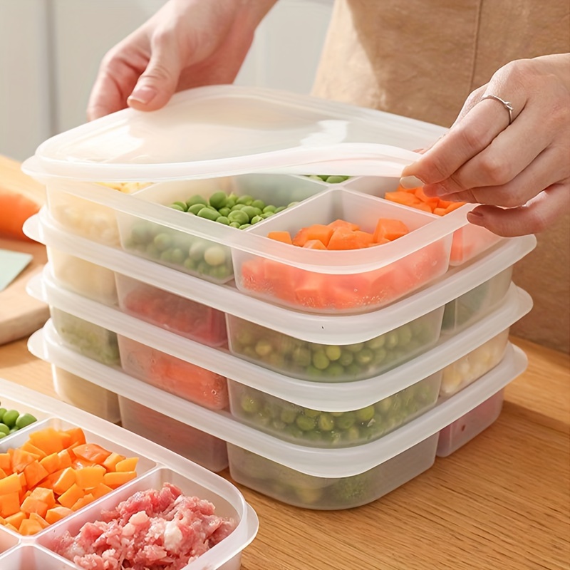 4-Compartment Reusable Food Storage Box with Lid – Clear Plastic Organizer for Fruits, Meats, and Vegetables, Perfect for Refrigerator Organization and Meal Prep, Vegetable Storage