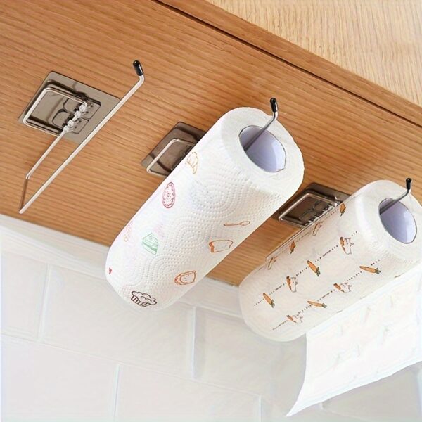 1pc-stainless Steel Non-perforated Kitchen Paper Towel Holder Rag Hanger Bathroom Paper Towel Holder Living Room Paper Towel Hanger