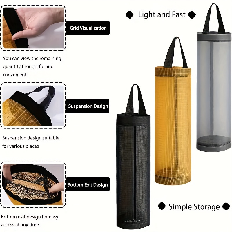 1pc HomePlus Plastic Mesh Hanging Kitchen Storage Bag Organizer, Wall Mounted Disposable Garbage Bag Holder, Foldable Trash Bag Dispenser