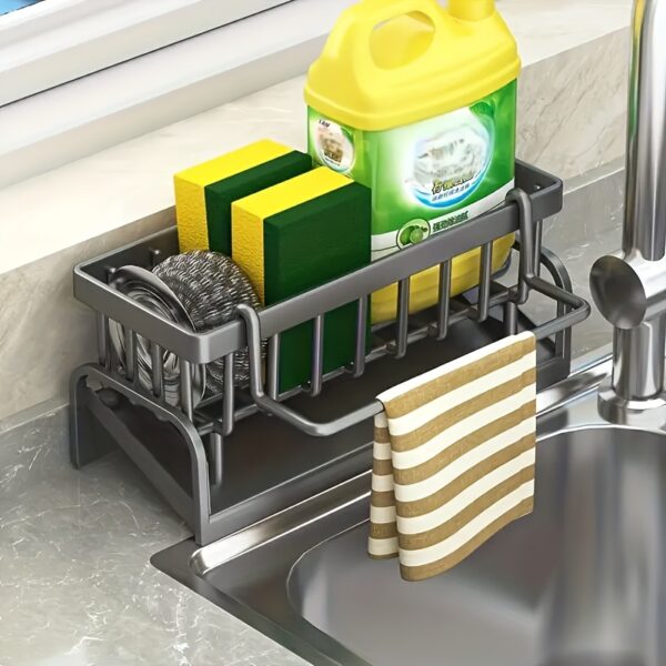 Kitchen Sink Organizer Box with Drain Tray, Robust Thickened Plastic Caddy for Soap, Sponge Holder, Dish Brush, and Kitchen Accessories - Uncharged Tools & Utensils Storage Solution