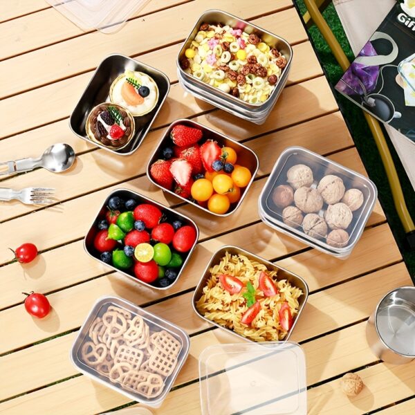 5pcs Stainless Steel Food Storage Containers with Flip-Top Lids - Airtight, Reusable, Safe for Food Contact - Perfect for Picnics, Meal Prep, Fridge Organization & Kitchen Essentials - No Electricity Needed, Picnic Essentials | Stackable Containers | Durable Food Containers, Food Storage Organizer